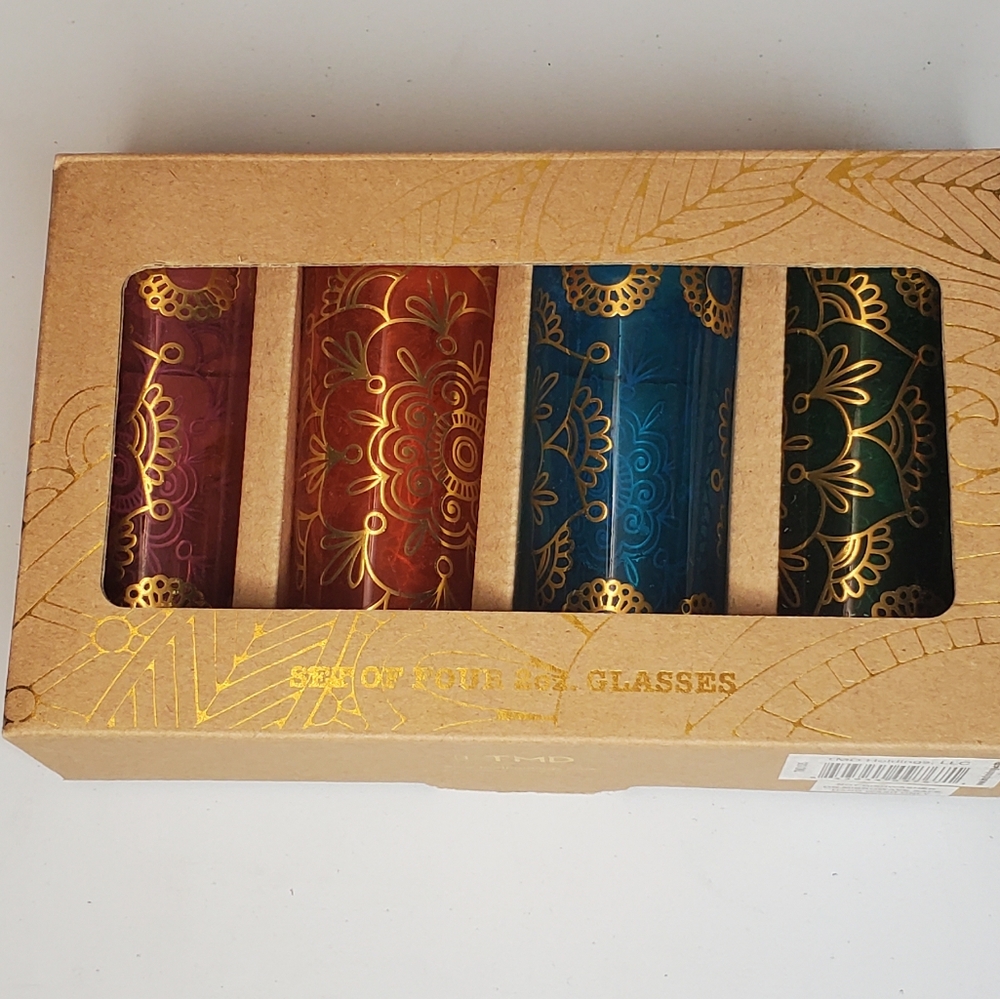 4 Tribal tall shot glasses
